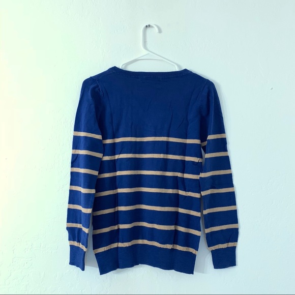 Forever 21 Navy Beige Striped V-neck Sweater - Picture 3 of 5